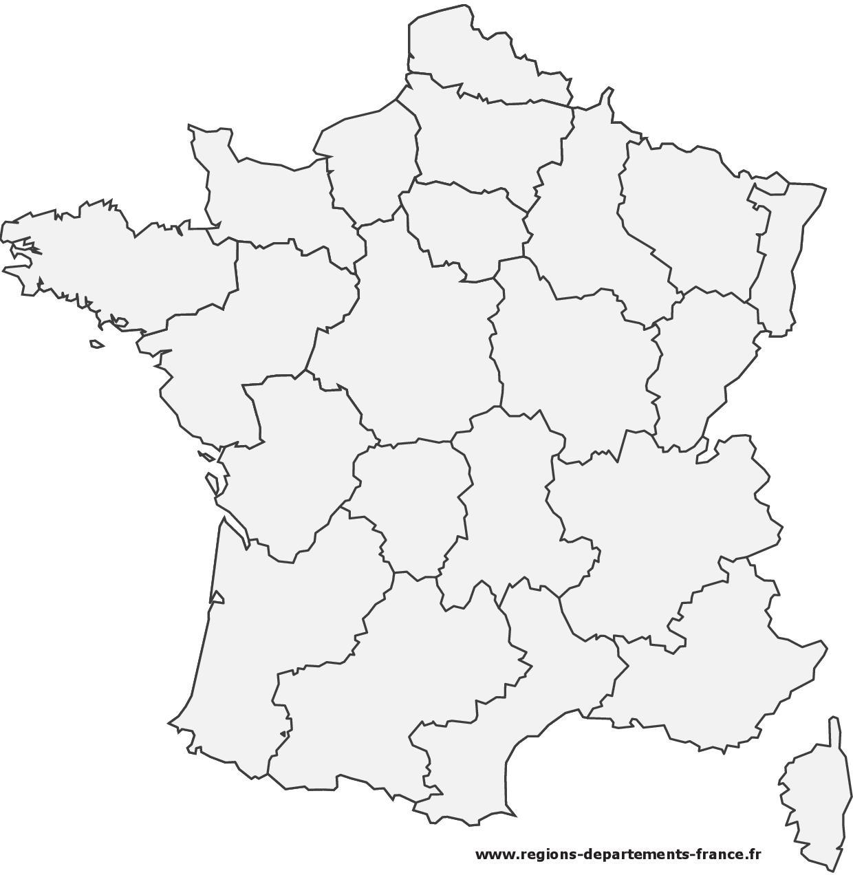 Carte de France vierge PDF. Départements + Régions.