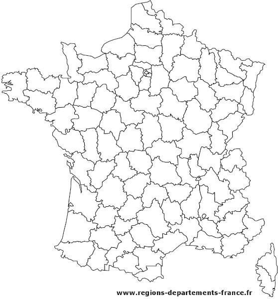 Carte de France vierge avec départements - Noir et blanc.