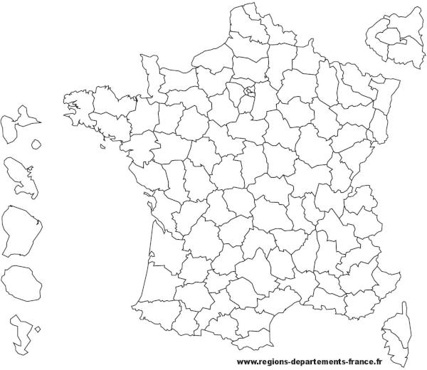 Carte de France vierge avec les DOM - Noir et blanc.