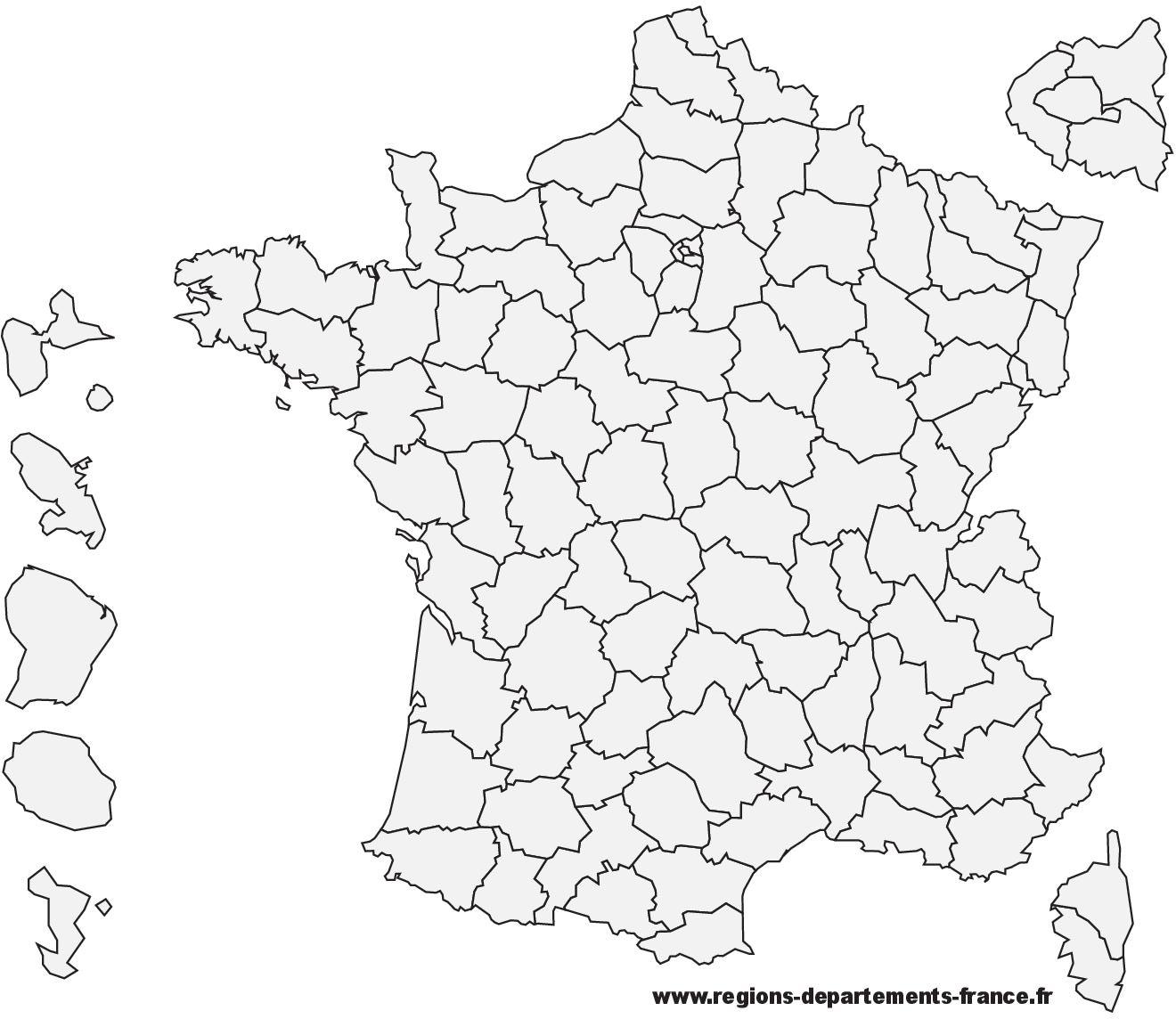 Carte de France vierge à imprimer  Fond de carte avec les régions et les  départements français