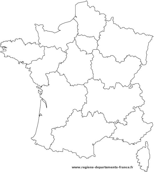 Carte de France vierge avec départements - Noir et blanc.