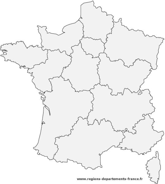 Carte de France vierge avec départements - Fond gris.