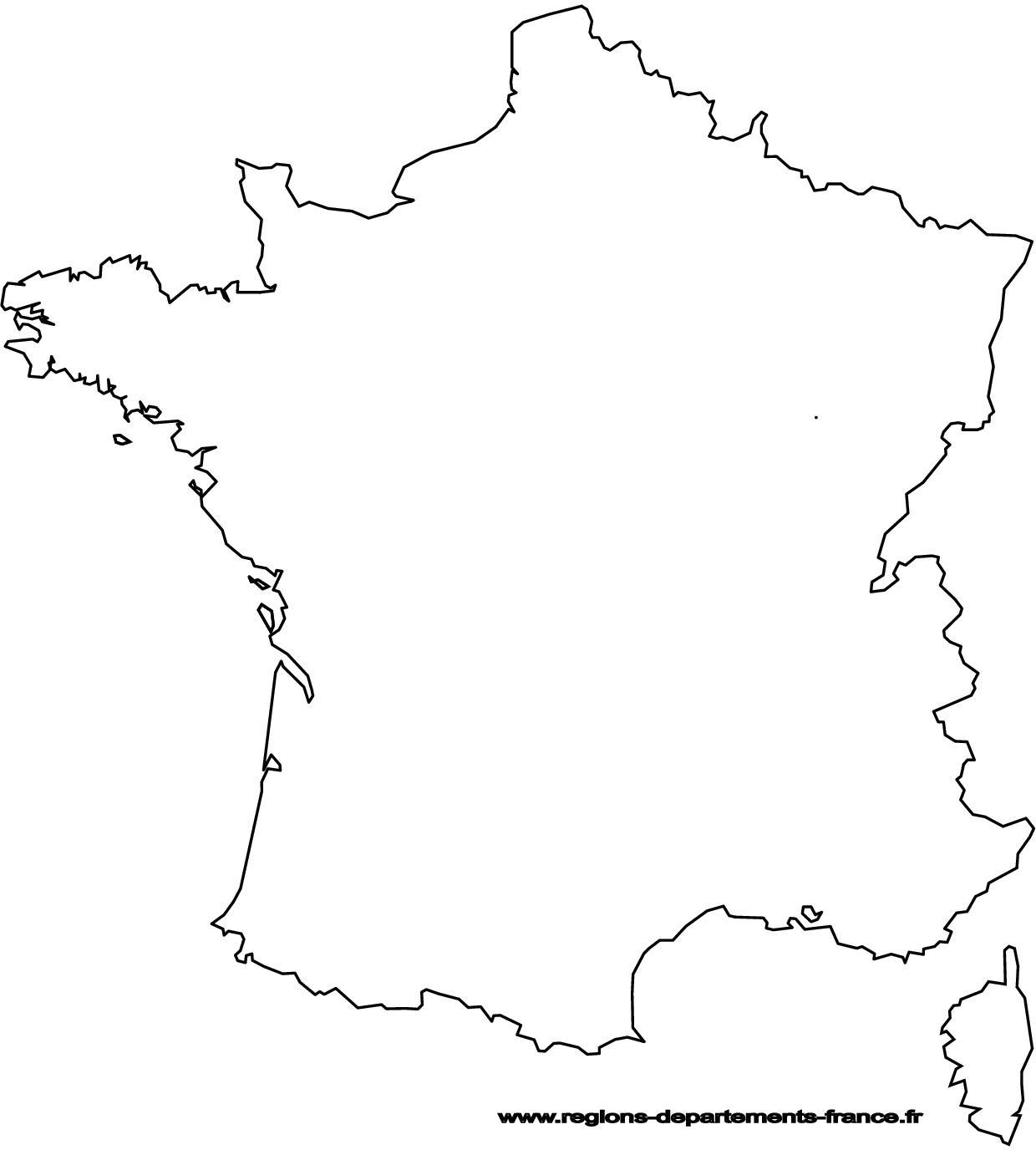 Carte de France vierge à imprimer  Fond de carte avec les régions et les  départements français