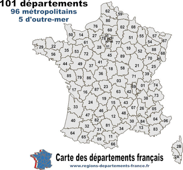 carte des départements avec nom