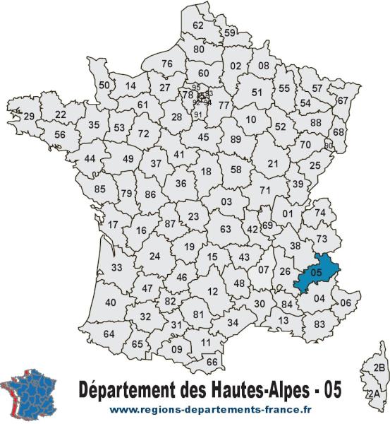 Départements 05 (Hautes-Alpes) : localisation et départements limitrophes.