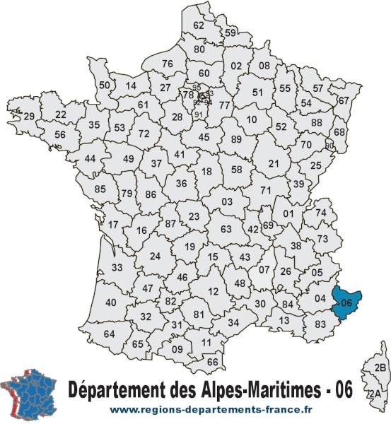Carte de France et département des Alpes-Maritimes (06).