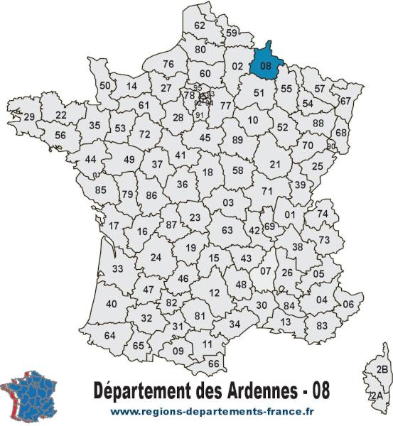 Départements des Ardennes (08) et localisation.
