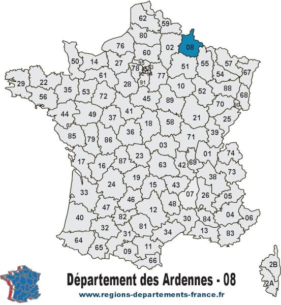 Carte de France et département des Ardennes (08).