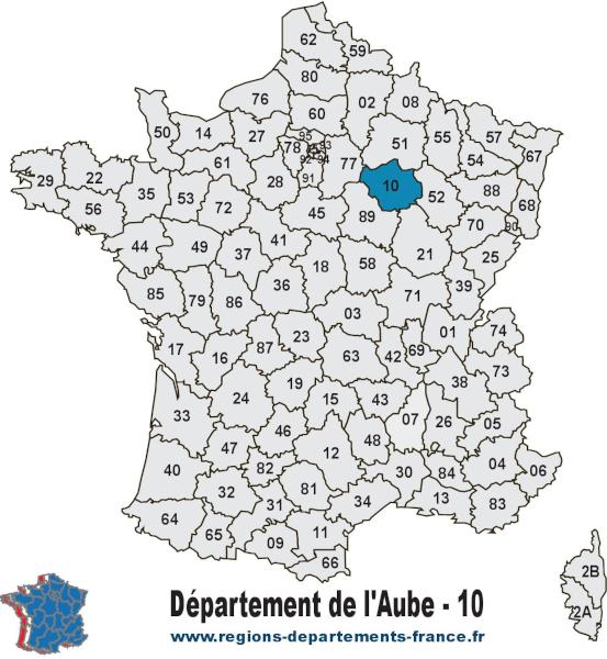 Départements de l'Aube (10) et localisation.