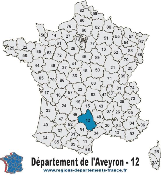 Départements 12 (Aveyron) : localisation et départements limitrophes.