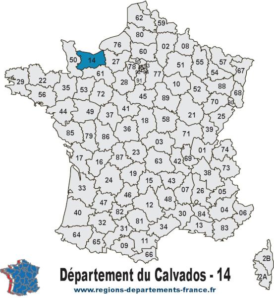 Départements 14 (Calvados) : localisation et départements limitrophes.