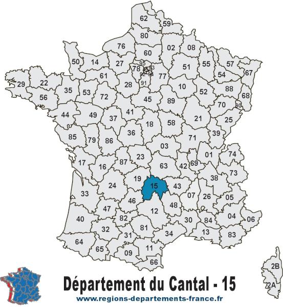 Carte de France et département du Cantal (15).