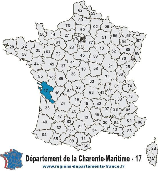 Carte de France et département de la Charente-Maritime (17).