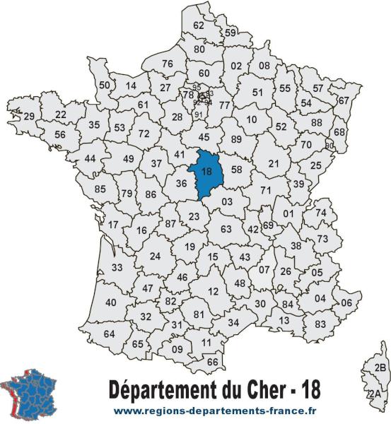 Départements du Cher (18) et localisation.