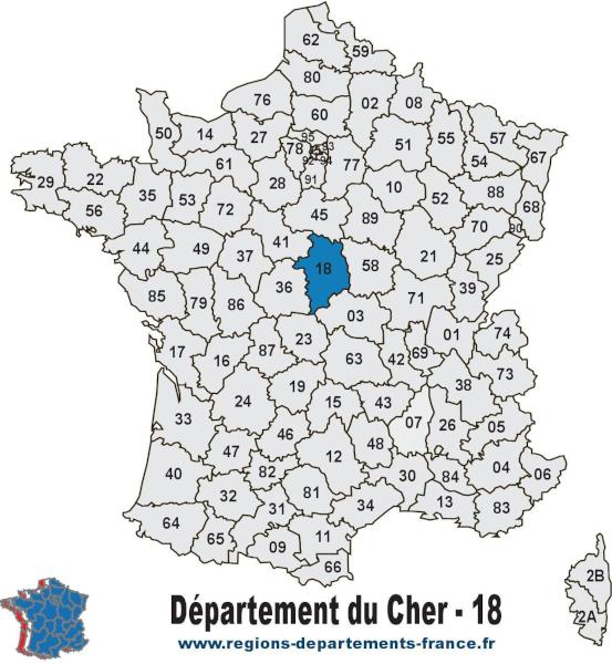 Carte de France et département du Cher (18).