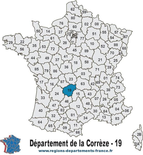 Carte de France et département de la Corrèze (19).