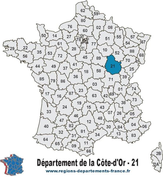 Carte de France et département de la Côte d'Or (21).