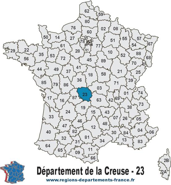 Carte de France et département de la Creuse (23).