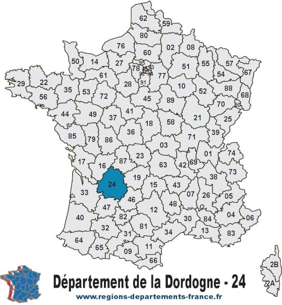 Carte de France et département de la Dordogne (24).