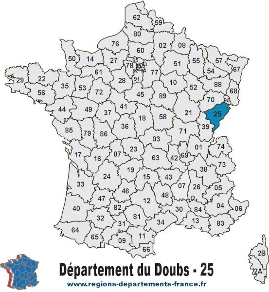 Carte de France et département du Doubs (25).