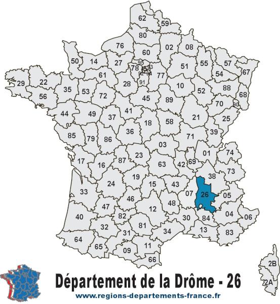 Départements de la Drôme (26) et localisation.