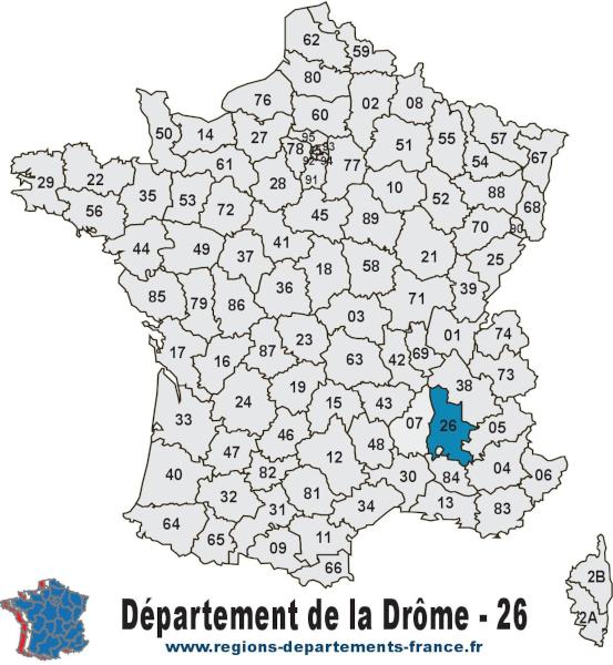 Carte de France et département de la Drôme (26).