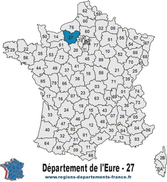 Carte de France et département de l'Eure (27).