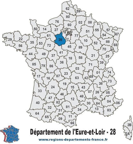 Départements de l'Eure-et-Loir (28) et localisation.