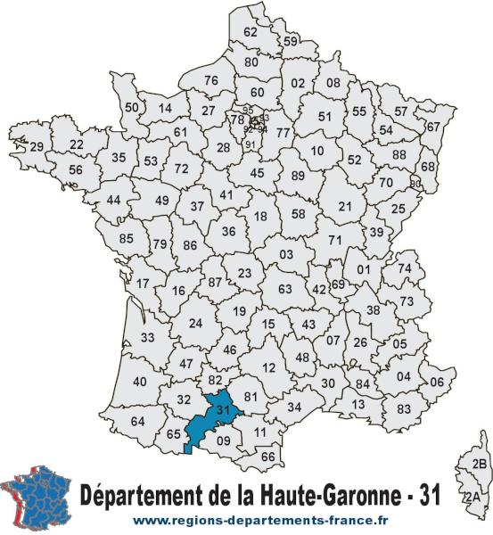 Carte de France et département de la Haute-Garonne (31).