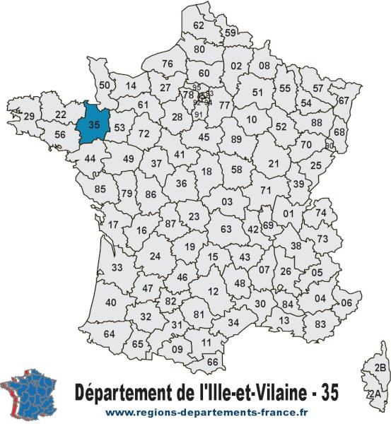 Carte de France et département de l'Ille-et-Vilaine (35).