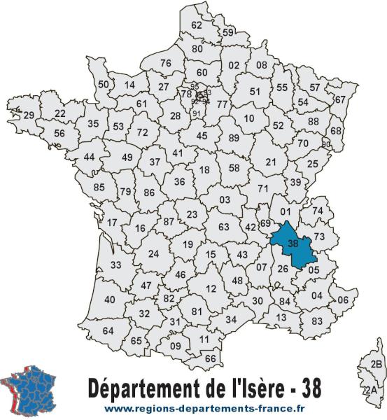 Carte de France et département de l'Isère (38).