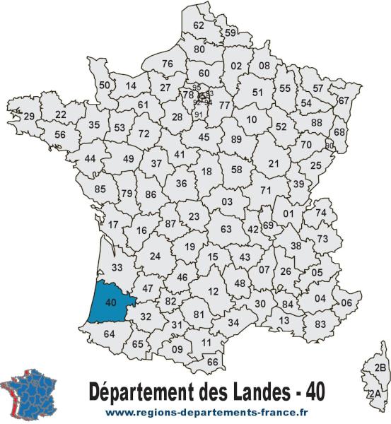 Départements 40 (Landes) : localisation et départements limitrophes.