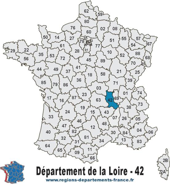 Carte de France et département de la Loire (42).