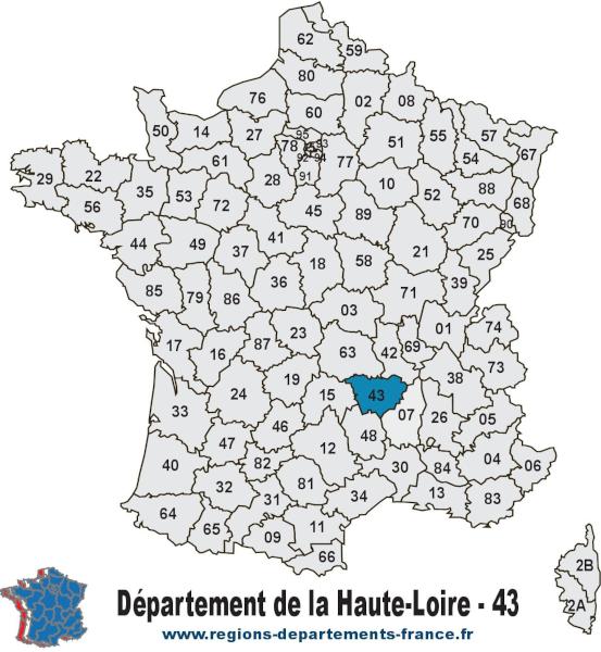 Carte de France et département de la Haute-Loire (43).