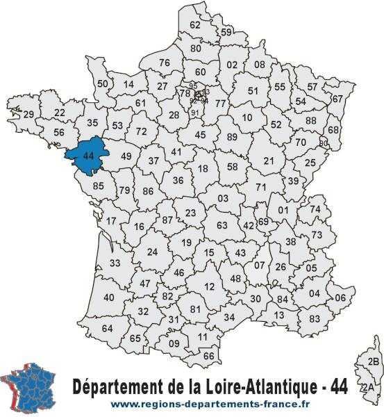 Départements de la Loire-Atlantique (44) et localisation.