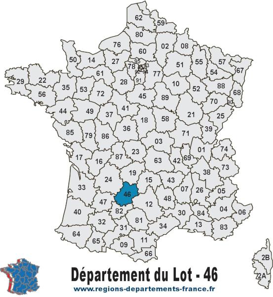 Carte de France et département du Lot (46).