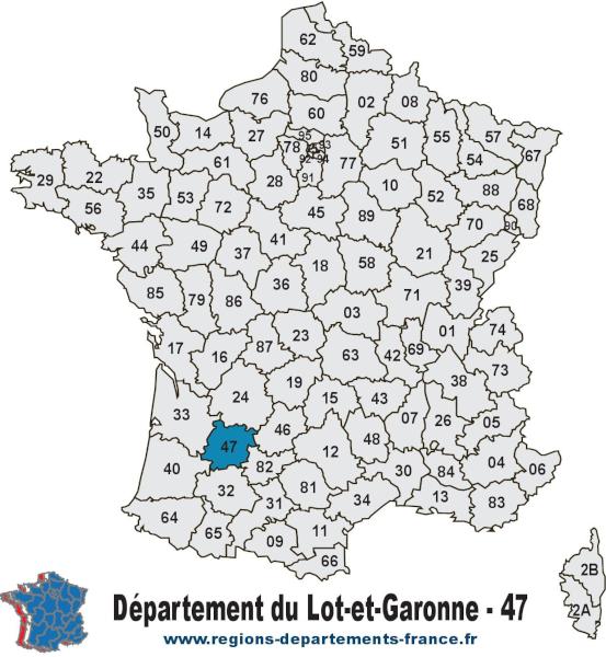 Carte de France et département du Lot-et-Garonne (47).