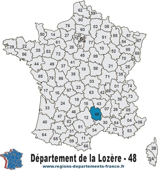 Départements 48 (Lozère) : localisation et départements limitrophes.
