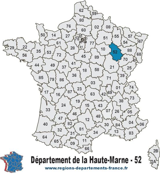 Carte de France et département de la Haute-Marne (52).