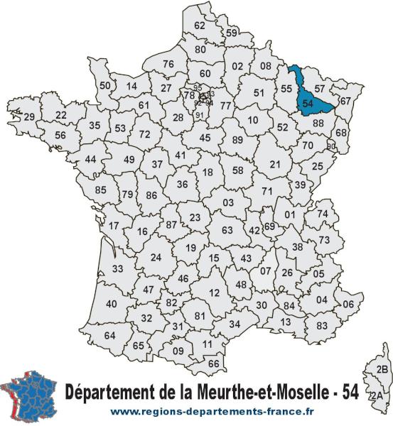 Départements de la Meurthe-et-Moselle (54) et localisation.