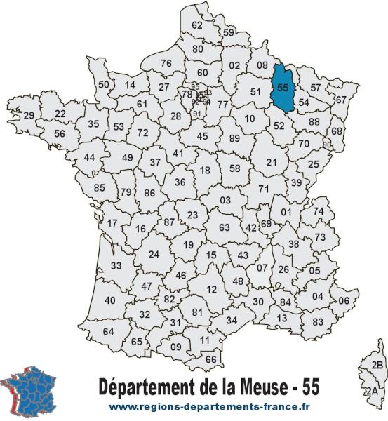 Carte de France et département de la Meuse (55).