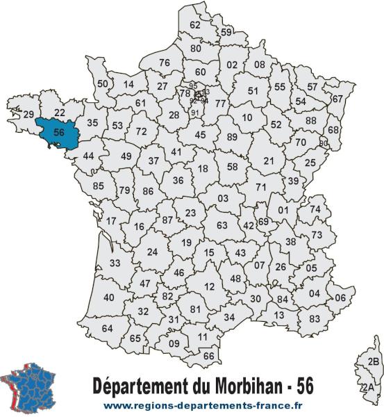 Carte de France et département du Morbihan (56).