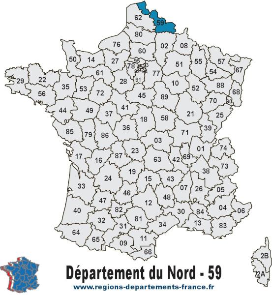 Carte de France et département du Nord (59).