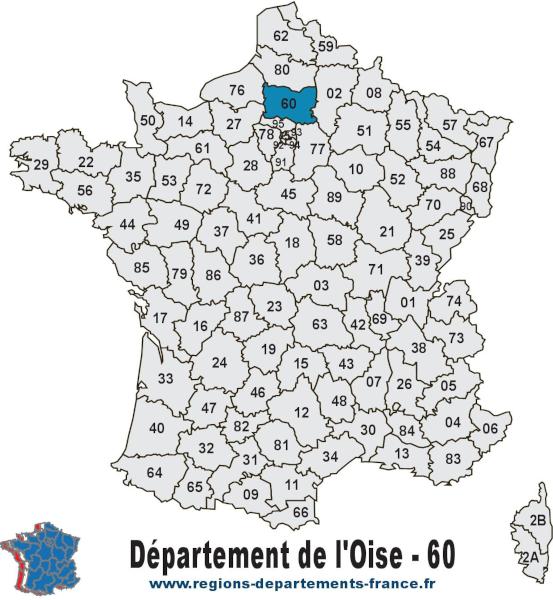 Carte de France et département de l'Oise (60).