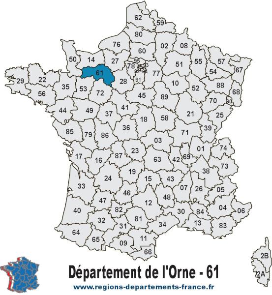 Carte de France et département de l'Orne (61).