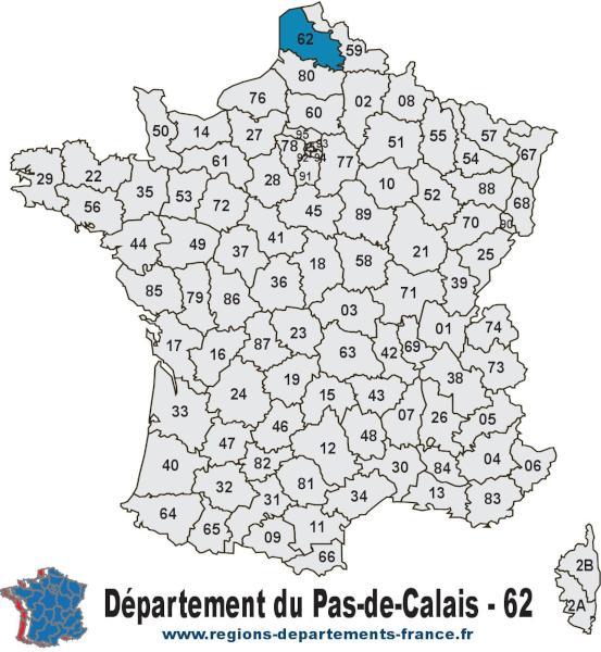 Carte de France et département du Pas-de-Calais (62).