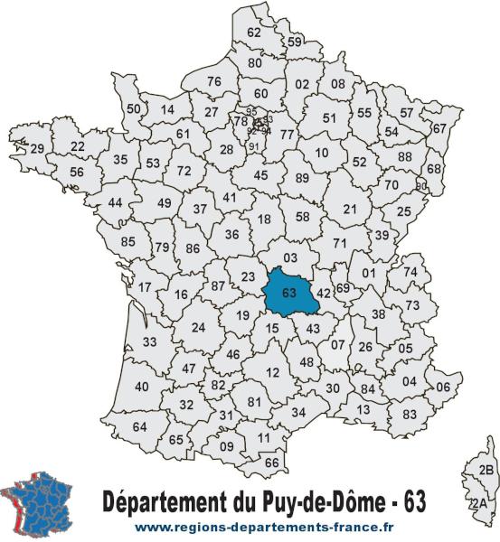 Carte de France et département du Puy-de-Dôme (63).