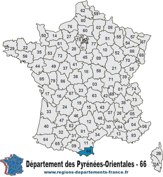 Carte de France et département des Pyrénées-Orientales (66).