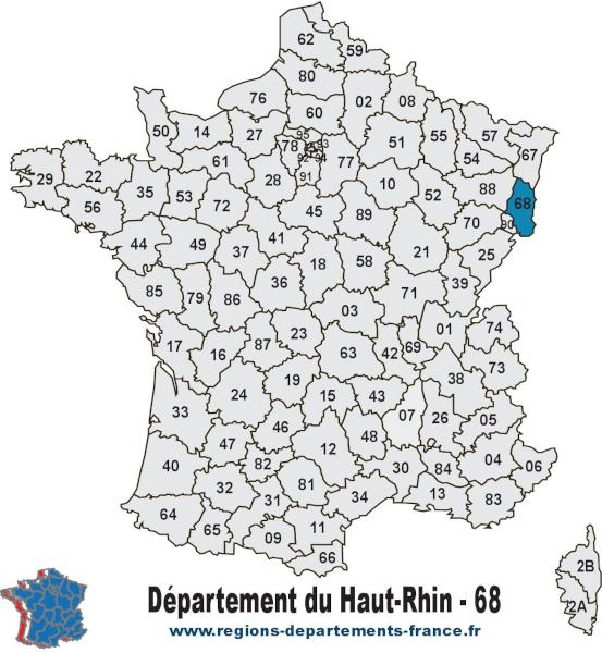 Carte de France et département du Haut-Rhin (68).