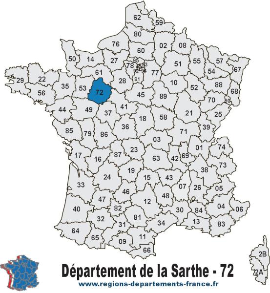 Carte de France et département de la Sarthe (72).